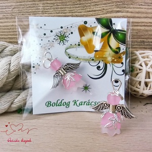 Angyalka medál rózsaszín 5 db-os csomagban ajándékkártyával karácsonyi apróság kollégának osztálytársnak vendégnek - karácsony - karácsonyi ajándékozás - karácsonyi képeslap, üdvözlőlap, ajándékkísérő - Meska.hu