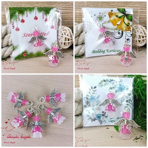 Angyalka medál pink 5 db-os csomagban ajándékkártyával karácsonyi apróság kollégának osztálytársnak vendégnek, Karácsony, Karácsonyi ajándékozás, Karácsonyi képeslap, üdvözlőlap, ajándékkísérő, Ékszerkészítés, Gyöngyfűzés, gyöngyhímzés, MESKA