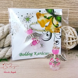 Angyalka medál pink 5 db-os csomagban ajándékkártyával karácsonyi apróság kollégának osztálytársnak vendégnek - karácsony - karácsonyi ajándékozás - karácsonyi képeslap, üdvözlőlap, ajándékkísérő - Meska.hu