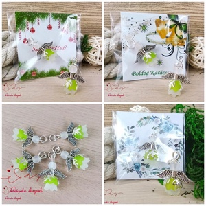 Angyalka medál zöld 5 db-os csomagban ajándékkártyával karácsonyi apróság kollégának osztálytársnak vendégnek - karácsony - karácsonyi ajándékozás - karácsonyi képeslap, üdvözlőlap, ajándékkísérő - Meska.hu