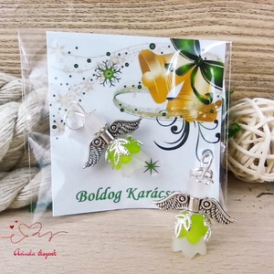 Angyalka medál zöld 5 db-os csomagban ajándékkártyával karácsonyi apróság kollégának osztálytársnak vendégnek - karácsony - karácsonyi ajándékozás - karácsonyi képeslap, üdvözlőlap, ajándékkísérő - Meska.hu