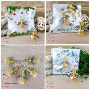 Angyalka medál narancs 5 db-os csomagban ajándékkártyával karácsonyi apróság kollégának osztálytársnak vendégnek, Karácsony, Karácsonyi ajándékozás, Karácsonyi képeslap, üdvözlőlap, ajándékkísérő, Ékszerkészítés, Gyöngyfűzés, gyöngyhímzés, MESKA