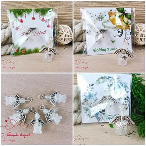 Angyalka medál fehér 5 db-os csomagban ajándékkártyával karácsonyi apróság kollégának osztálytársnak vendégnek - karácsony - karácsonyi ajándékozás - karácsonyi képeslap, üdvözlőlap, ajándékkísérő - Meska.hu