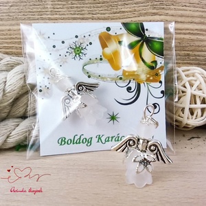 Angyalka medál fehér 5 db-os csomagban ajándékkártyával karácsonyi apróság kollégának osztálytársnak vendégnek - karácsony - karácsonyi ajándékozás - karácsonyi képeslap, üdvözlőlap, ajándékkísérő - Meska.hu