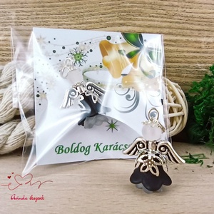 Angyalka medál fekete-fehér 5 db-os csomagban ajándékkártyával karácsonyi apróság kollégának osztálytársnak vendégnek - karácsony - karácsonyi ajándékozás - karácsonyi képeslap, üdvözlőlap, ajándékkísérő - Meska.hu