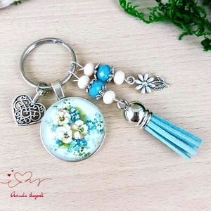 Nefelejcs kék bojtos üveglencsés kulcstartó táskadísz  - Meska.hu