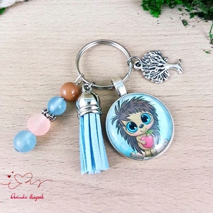 Süni kék bojtos üveglencsés kulcstartó táskadísz , Táska & Tok, Kulcstartó & Táskadísz, Kulcstartó, Ékszerkészítés, Gyöngyfűzés, gyöngyhímzés, MESKA