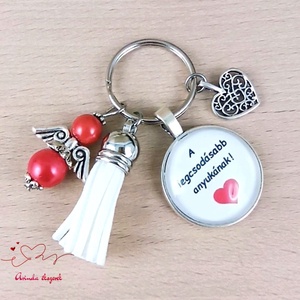 A legcsodásabb anyukának feliratos üveglencsés kulcstartó táskadísz karácsony , Táska & Tok, Kulcstartó & Táskadísz, Kulcstartó, Ékszerkészítés, Gyöngyfűzés, gyöngyhímzés, MESKA