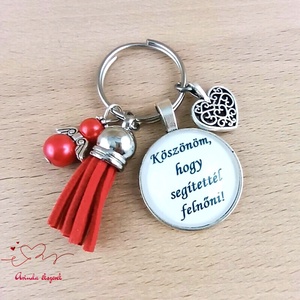 Köszönöm, hogy segítettél felnőni feliratos piros bojtos üveglencsés kulcstartó táskadísz, Táska & Tok, Kulcstartó & Táskadísz, Kulcstartó, Ékszerkészítés, Gyöngyfűzés, gyöngyhímzés, MESKA