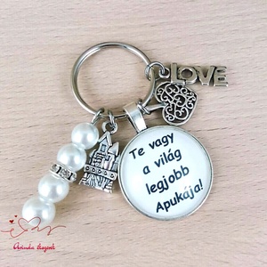 Te vagy a világ legjobb apukája feliratos üveglencsés kulcstartó táskadísz , Táska & Tok, Kulcstartó & Táskadísz, Kulcstartó, Ékszerkészítés, Gyöngyfűzés, gyöngyhímzés, MESKA