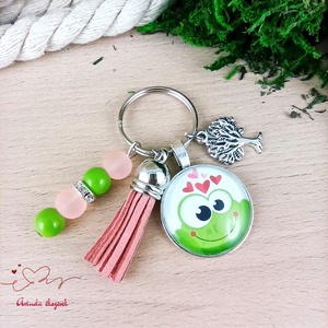 Béka rózsaszín bojtos üveglencsés kulcstartó táskadísz , Táska & Tok, Kulcstartó & Táskadísz, Táskadísz, Ékszerkészítés, Gyöngyfűzés, gyöngyhímzés, MESKA