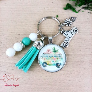 Vidám túra zöld bojtos üveglencsés kulcstartó táskadísz , Táska & Tok, Kulcstartó & Táskadísz, Táskadísz, Ékszerkészítés, Gyöngyfűzés, gyöngyhímzés, MESKA