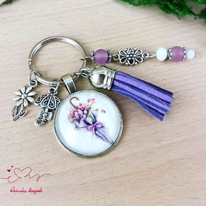 Fuvallat lila bojtos üveglencsés kulcstartó táskadísz , Táska & Tok, Kulcstartó & Táskadísz, Kulcstartó, Ékszerkészítés, Gyöngyfűzés, gyöngyhímzés, MESKA