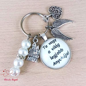 Te vagy a világ legjobb anyukája feliratos üveglencsés kulcstartó táskadísz , Táska & Tok, Kulcstartó & Táskadísz, Kulcstartó, Ékszerkészítés, Gyöngyfűzés, gyöngyhímzés, MESKA