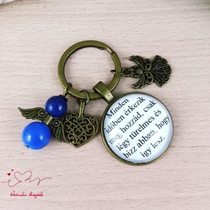 Minden időben érkezik feliratos üveglencsés kulcstartó táskadísz kék angyalkával , Táska & Tok, Kulcstartó & Táskadísz, Kulcstartó, Ékszerkészítés, Gyöngyfűzés, gyöngyhímzés, MESKA