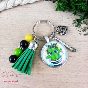 Kaktusz zöld bojtos üveglencsés kulcstartó táskadísz , Táska & Tok, Kulcstartó & Táskadísz, Kulcstartó, Ékszerkészítés, Gyöngyfűzés, gyöngyhímzés, MESKA