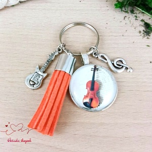 Hegedű sárga bojtos üveglencsés kulcstartó táskadísz , Táska & Tok, Kulcstartó & Táskadísz, Kulcstartó, Ékszerkészítés, Gyöngyfűzés, gyöngyhímzés, MESKA