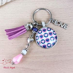 Szívörvény lila bojtos üveglencsés kulcstartó táskadísz , Táska & Tok, Kulcstartó & Táskadísz, Kulcstartó, Ékszerkészítés, Gyöngyfűzés, gyöngyhímzés, MESKA