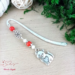 Piros cica könyvjelző , Könyv & Zene, Könyvjelző, Ékszerkészítés, Gyöngyfűzés, gyöngyhímzés, MESKA