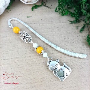 Sárga cica könyvjelző , Könyv & Zene, Könyvjelző, Ékszerkészítés, Gyöngyfűzés, gyöngyhímzés, MESKA