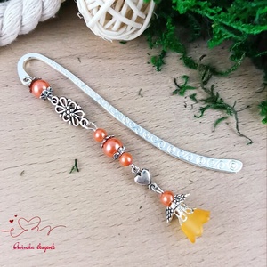Narancssárga angyal könyvjelző, Könyv & Zene, Könyvjelző, Ékszerkészítés, Gyöngyfűzés, gyöngyhímzés, MESKA