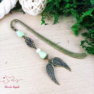 Zöld dupla angyalszárny könyvjelző , Könyv & Zene, Könyvjelző, Ékszerkészítés, Gyöngyfűzés, gyöngyhímzés, MESKA