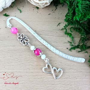 Dupla szív könyvjelző pink , Könyv & Zene, Könyvjelző, Ékszerkészítés, Gyöngyfűzés, gyöngyhímzés, MESKA