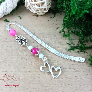 Dupla szív könyvjelző pink  - könyv & zene - könyvjelző - Meska.hu