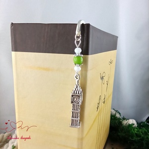 Zöld Big Ben könyvjelző  - könyv & zene - könyvjelző - Meska.hu