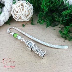 Zöld Big Ben könyvjelző  - könyv & zene - könyvjelző - Meska.hu