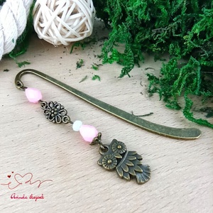 Pink bronz bagoly könyvjelző , Könyv & Zene, Könyvjelző, Ékszerkészítés, Gyöngyfűzés, gyöngyhímzés, MESKA