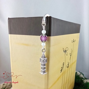 Lila Big Ben könyvjelző  - könyv & zene - könyvjelző - Meska.hu