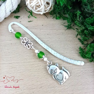 Zöld cica könyvjelző  - Meska.hu