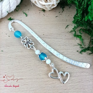 Dupla szív könyvjelző kék , Könyv & Zene, Könyvjelző, Ékszerkészítés, Gyöngyfűzés, gyöngyhímzés, MESKA