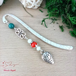 Zöld piros eper könyvjelző , Könyv & Zene, Könyvjelző, Ékszerkészítés, Gyöngyfűzés, gyöngyhímzés, MESKA