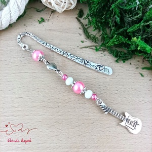 Rózsaszín gitár könyvjelző  - könyv & zene - könyvjelző - Meska.hu