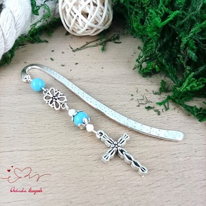 Világokék kereszt könyvjelző , Könyv & Zene, Könyvjelző, Ékszerkészítés, Gyöngyfűzés, gyöngyhímzés, MESKA