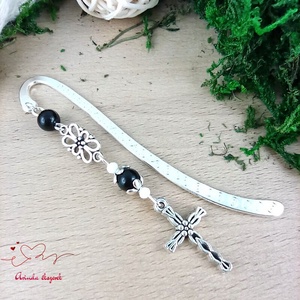 Fekete kereszt könyvjelző , Könyv & Zene, Könyvjelző, Ékszerkészítés, Gyöngyfűzés, gyöngyhímzés, MESKA