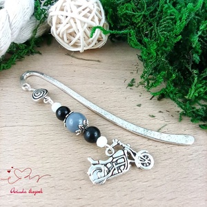 Motor könyvjelző fekete szürke gyöngyökkel, Könyv & Zene, Könyvjelző, Ékszerkészítés, Gyöngyfűzés, gyöngyhímzés, MESKA