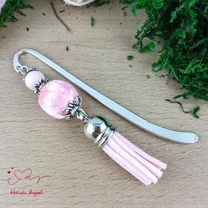 Rózsaszín pöttyös könyvjelző , Könyv & Zene, Könyvjelző, Ékszerkészítés, Gyöngyfűzés, gyöngyhímzés, MESKA