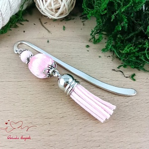 Rózsaszín pöttyös könyvjelző  - könyv & zene - könyvjelző - Meska.hu