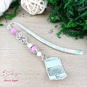 Lilásrózsaszín laptop könyvjelző , Könyv & Zene, Könyvjelző, Ékszerkészítés, Gyöngyfűzés, gyöngyhímzés, MESKA