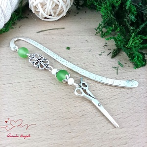 Zöld olló könyvjelző, Könyv & Zene, Könyvjelző, Ékszerkészítés, Gyöngyfűzés, gyöngyhímzés, MESKA