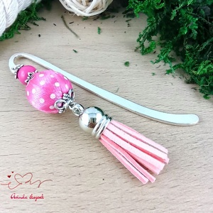 Pink pöttyös könyvjelző , Könyv & Zene, Könyvjelző, Ékszerkészítés, Gyöngyfűzés, gyöngyhímzés, MESKA