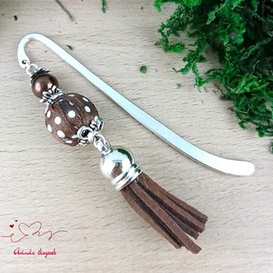 Barna pöttyös könyvjelző , Könyv & Zene, Könyvjelző, Ékszerkészítés, Gyöngyfűzés, gyöngyhímzés, MESKA