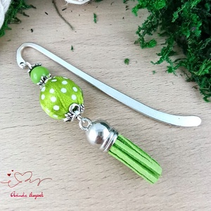 Zöld pöttyös könyvjelző  - könyv & zene - könyvjelző - Meska.hu