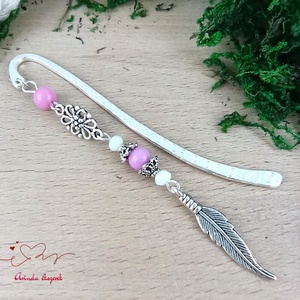Halványlila toll könyvjelző , Könyv & Zene, Könyvjelző, Ékszerkészítés, Gyöngyfűzés, gyöngyhímzés, MESKA