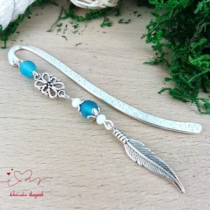 Világoskék toll könyvjelző , Könyv & Zene, Könyvjelző, Ékszerkészítés, Gyöngyfűzés, gyöngyhímzés, MESKA