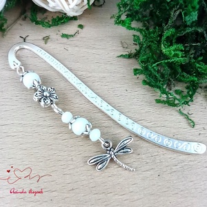 Fehér szitakötő könyvjelző , Könyv & Zene, Könyvjelző, Ékszerkészítés, Gyöngyfűzés, gyöngyhímzés, MESKA