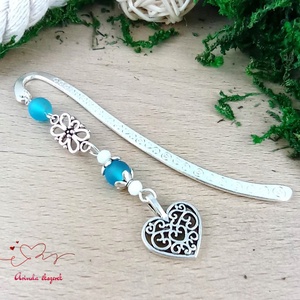 Világoskék szív könyvjelző  , Könyv & Zene, Könyvjelző, Ékszerkészítés, Gyöngyfűzés, gyöngyhímzés, MESKA